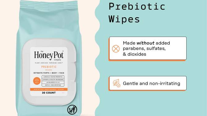 The Honey Pot Company, Prebiotic Feminine Cleansing Wipes, Intimate Parts, Body or Face - 30ct, 2 of 13, play video