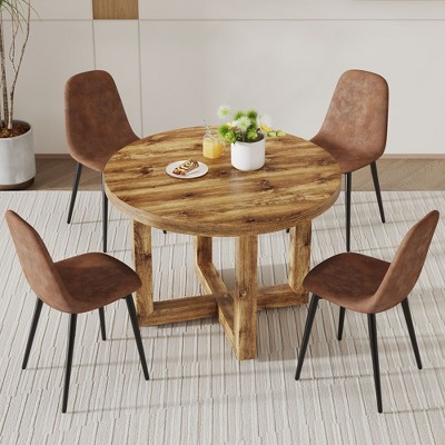 NicBex 5 Piece Dining Table Set with Brown/Gray MDF Tabletop and 4 Cushioned Chairs for Kitchen/Apartment