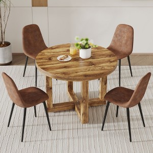 NicBex Round Dining Table Set for 4 Modern Practical Wooden MDF Dining Table with 4 Chairs for Kitchen - 1 of 4