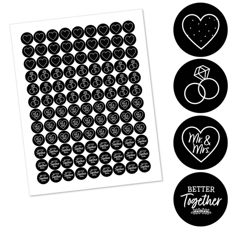 Big Dot of Happiness Mr. and Mrs. - Black and White Wedding or Bridal Shower Round Candy Sticker Favors - Labels Fits Chocolate Candy (1 sheet of 108), 2 of 6