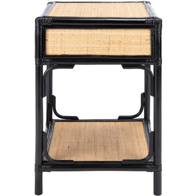 Roya Black and Natural Rattan 1-Drawer Nightstand