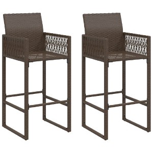 vidaXL Garden Bar Stool Brown PE rattan, powder-coated steel Standard - 1 of 4
