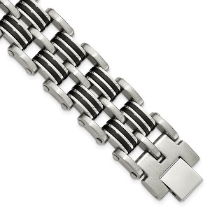 Black Bow Jewelry Men's 20mm Stainless Steel & Black Rubber Link Bracelet, 8.25 Inch - 1 of 4