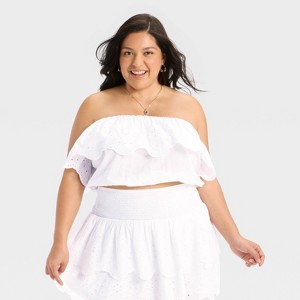 Women's Eyelet Tube Top - Universal Thread™ White - 1 of 3