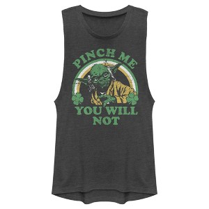 Juniors Womens Star Wars Yoda St. Patrick's Day Pinch Me You Will Not Festival Muscle Tee - 1 of 4