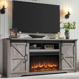 SinCiDo 80 Inch TV Ready Farmhouse Fireplace Stand, 32″ High Entertainment Center with Drawer, Sliding Barn Door & 70″ Media Storage - 1 of 4
