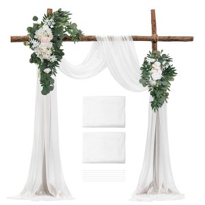 VEVOR Artificial Wedding Arch Flowers Kit,White Wedding Arch Flowers with Drapes Kit (4Pcs) - 2Pcs Floral Arrangement, 2Pcs Sheer Drapes,Multicolored - 1 of 4
