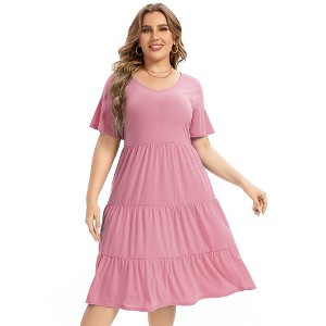 Coolmee Womens Summer Maxi Dress Plus Size Casual  Short Sleeve Ruffle Tiered V Neck Swing Long Sundress - 1 of 4