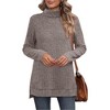 Women's Fall Winter High Neck Ribbed Knit Top - Loose Fit T-Shirt with Side Slits - 2 of 4
