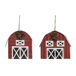 Transpac MDF Barn Ornament Set of 2 Christmas Home Decorations - 1 of 1