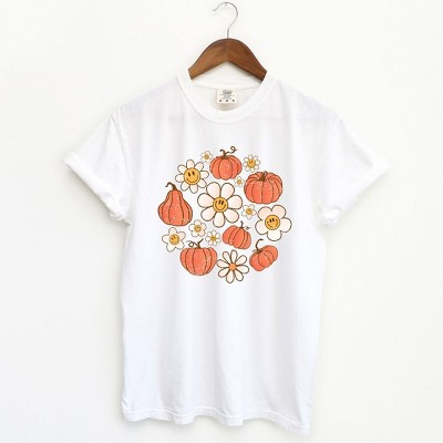 Simply Sage Market Women's Circle Pumpkin Flowers Short Sleeve Garment Dyed Tee