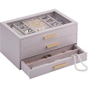 3-Layer Jewelry Organizer with Glass Lid, Storage & Display Case for Rings, Earrings, Necklaces, Birthday Christmas Gift - 1 of 4