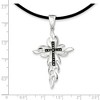 Black Bow Jewelry Two Tone Sterling Silver Flaming Diamond Cross & Rubber Cord Necklace - 3 of 4