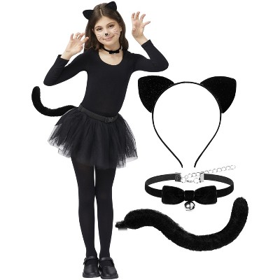 Joyfy 3 Pcs Black Cat Halloween Costume Accessory Set, Ears Headband with Choker, Bow Tie, Tail for Adults and Kids Halloween Animal Cat Costume