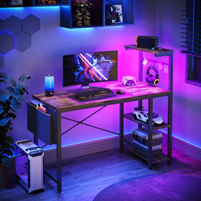 Bestier Gaming Desk with LED Lights, 44 Inch Computer Desk with Power Outlet for Small Spaces