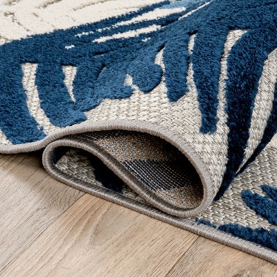 World Rug Gallery Tropical Floral Modern Indoor/Outdoor Area Rug - Navy 7'10" x 10'
