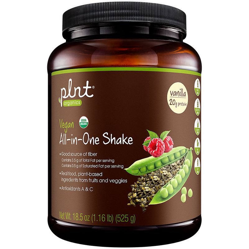 plnt All-in-One Shake - Vegan, Organic Plant-Based Protein Powder - Vanilla (1.16 lb./15 Servings), 1 of 2