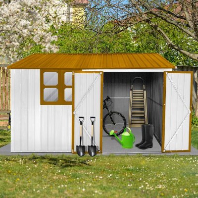 NicBex 10x8Ft Metal Garden Sheds, Outdoor Storage Sheds, Gazebos with a Practical Apex Roof, Carports with Window for Natural Light