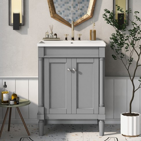 24 Bathroom Vanity with Top Sink and 2 Soft Close Doors, Gray - ModernLuxe