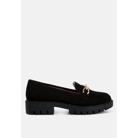 Женские туфли London Rag Womens Jacop Micro Suede Metal Chain Link Loafers 8
