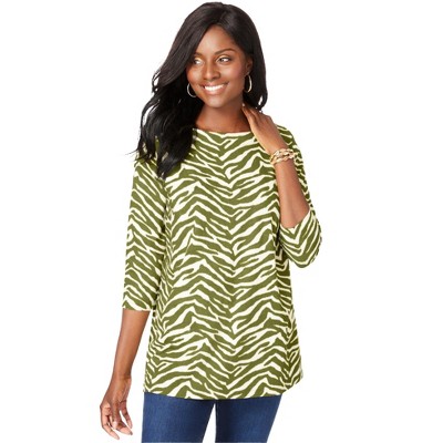 Jessica London Women's Plus Size Stretch Cotton Boatneck Tunic