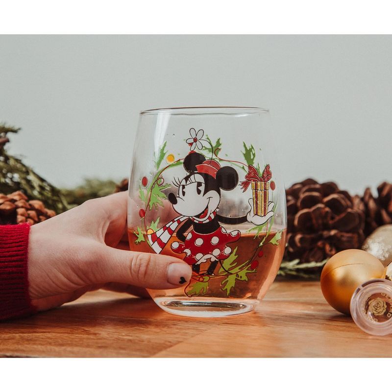 Silver Buffalo Disney Minnie Mouse Christmas Wreath Stemless Wine Glass | Holds 20 Ounces, 4 of 7