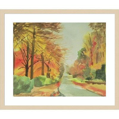 Amanti Art Autumn Road in Belgium by Izabella Godlewska de Aranda Wood Framed Wall Art Print 25 in. x 21 in.