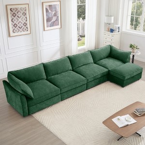 Oversized 146.4" Chenille L-Shaped Modular Sectional Sofa with Storage Ottomans and Storage Drawers under Each Seat, 5-Piece Free combination - 1 of 4