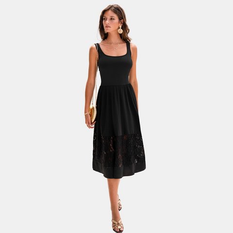 Женские платья Cupshe Women's Elegant Black Lace Midi Dress for Timeless Charm-S-Black