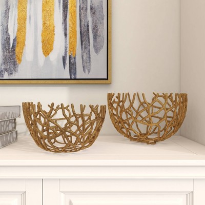 Coastal Gold Aluminum Vine Decorative Bowl Set - 14"x9"