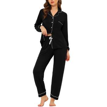 EISHOPEER Women's Cotton Long Sleeve Pajamas Set Cute Printed Pjs Lounge  Sets with Pocket Black XS at  Women's Clothing store