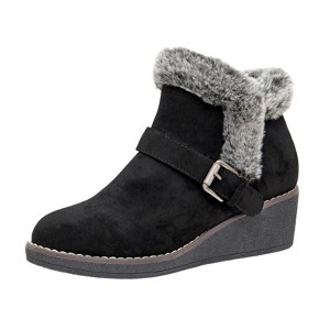 CUSHIONAIRE Women's Rhodes Faux Suede Winter Booties – Fur Boots for Women with Memory Foam, Comfy Boots with Faux Fur,Side Zipper, 2-Inch Wedge Heel - 1 of 4