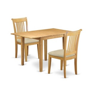 HomeStock 3-Pc Natural Brown Oak Finish Solid Wood Top Dining Table Set for Small Spaces - 1 of 4