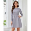 Women's 2025 Long Sleeve Mini Sweater Dress Crewneck Ribbed Knit a Line Pleated Swing Short Dresses - 3 of 4