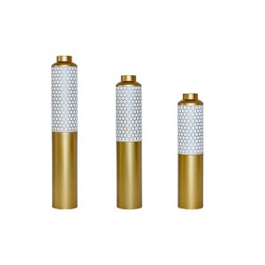 AENKYO Set of 3 Metal Floor Vases with Gold Accents, Textured Geometric Cylinder VasesTall Decorative Vases, 24.6"/29.3"/33.86" High - 1 of 4