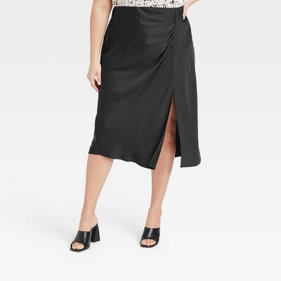 Women's Ruched Satin Midi Slip Skirt - A New Day™