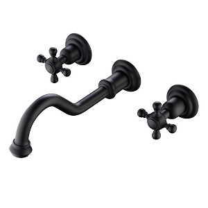 SUMERAIN Lavatory Bathroom Faucet, 2 Handle 3 Hole Wall Mount Faucet Vessel Sink Faucet, Matte Black - 1 of 4