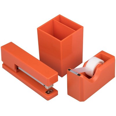 JAM Paper Stapler, Tape Dispenser & Pen Holder Desk Set Orange