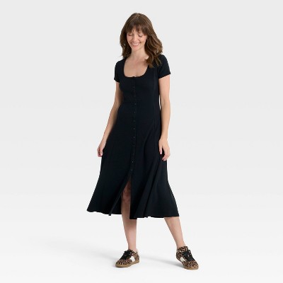 Women's Short Sleeve Knit Button-Front Midi A-Line Dress - Universal Thread - image 3