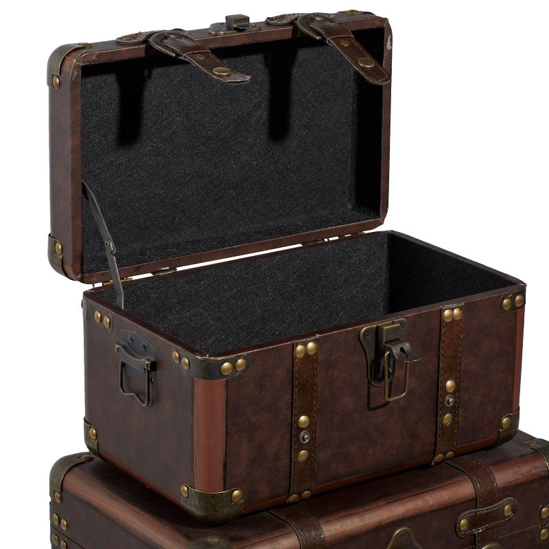 Set of 3 Traditional Faux Leather and Wood Storage Case Trunks Brown - Olivia &#38; May, 4 of 14