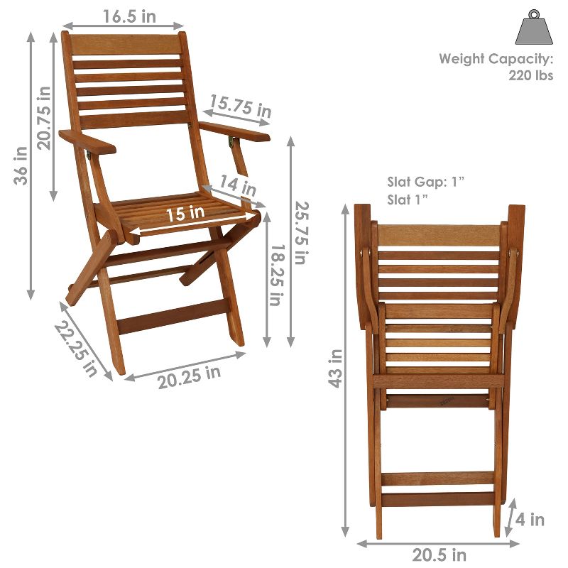 Sunnydaze Meranti Wood with Teak Oil Finish Wooden Folding Patio Lawn Slatted Arm Chairs Set - Brown - 2pk, 4 of 14
