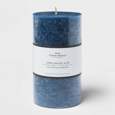 Photo 1 of 7 x 4 Pillar Candle Cerulean Surf and Sea Navy - Threshold