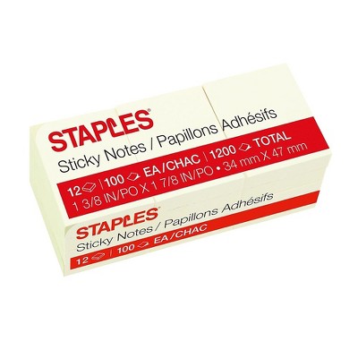 Staples Stickies Standard Notes 1.38 x 1.88" 100 Sh./Pad 12 Pads/PK 105791