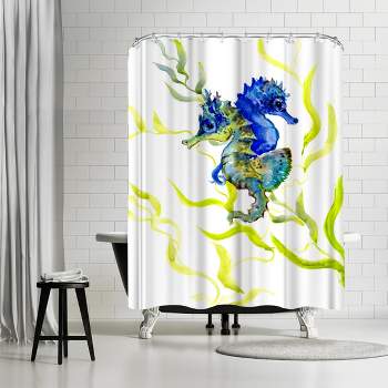 Americanflat 71" x 74" Shower Curtain, Blue Green Seahorse by Suren Nersisyan