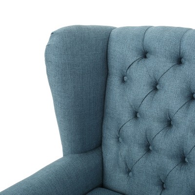 Lainie Blue Tufted Wingback Wood Accent Chair