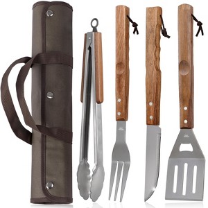 Itopfox 5-Piece BBQ Grill Set with Stainless Steel Tools & Wooden Handles - Includes Spatula, Tongs, Knife, Fork & Carry Bag for Grilling Enthusiasts - 1 of 4