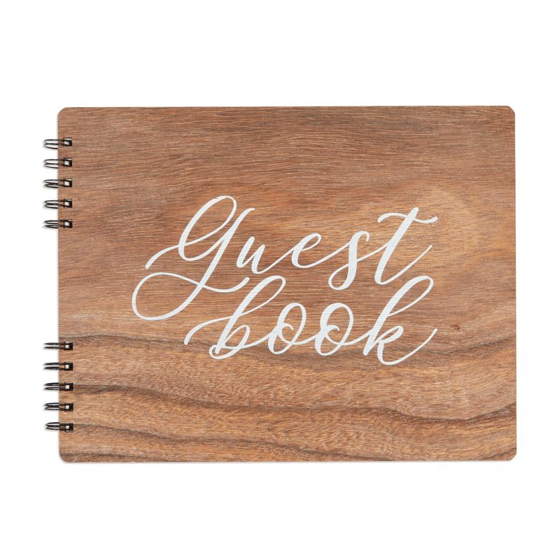 Paper Junkie Rustic Style Wooden Guest Book - Wedding Reception, Bridal Shower, Baby Shower Guest Book (112 pages, 11.25x8.75 In), 1 of 9