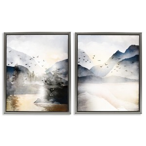Stupell Industries Sunlit Birds Over Lake Landscape 2pc Floating Frame Art Set - 1 of 4