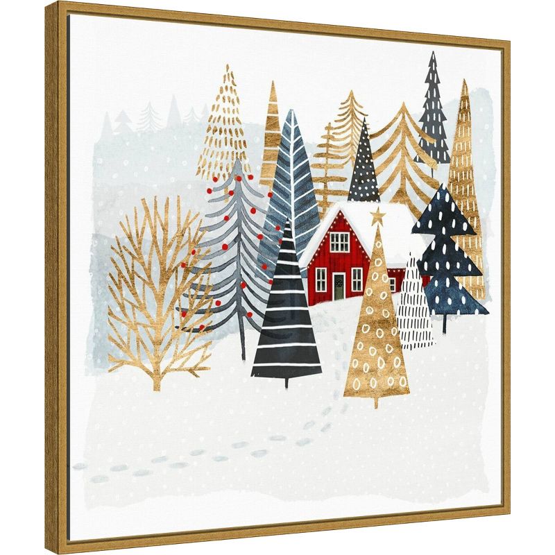 22&#34; x 22&#34; Christmas Chalet I Tree Framed Wall Canvas - Amanti Art, 3 of 12
