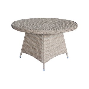 International Concepts Wicker Round Outdoor Patio Dining Table Beige: Aluminum Frame, 6-Seater, Umbrella Hole - 1 of 4